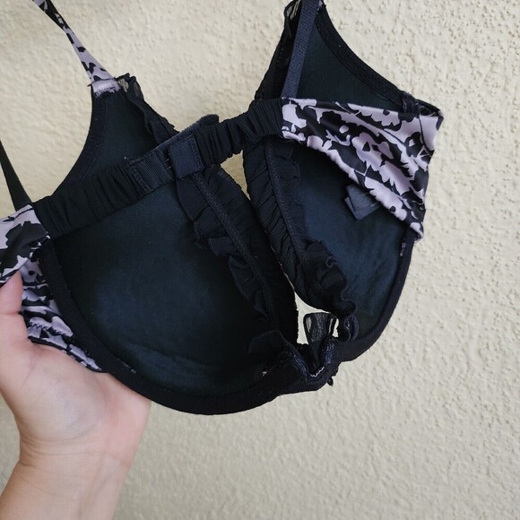 Secret Possessions Bra 34D  Gray Black Lace Underwire Padded Demi Retro - Picture 4 of 6